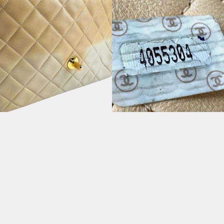 Pre Owned Chanel Beige Lambskin Shoulder Bag 