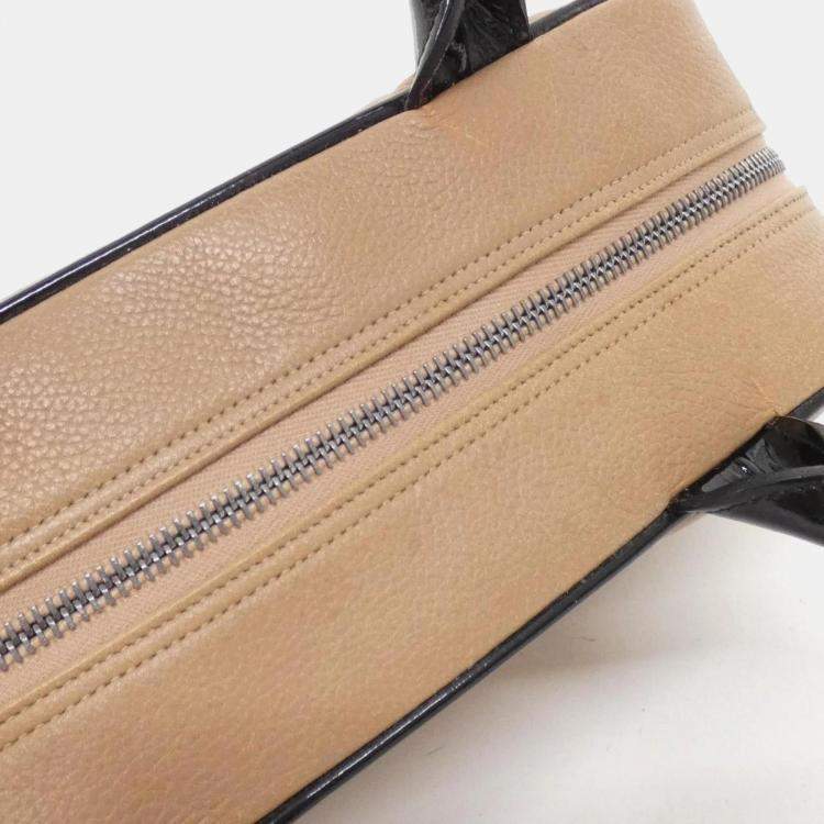 Pre Owned Chanel Beige Enamel Leather Boston Bag