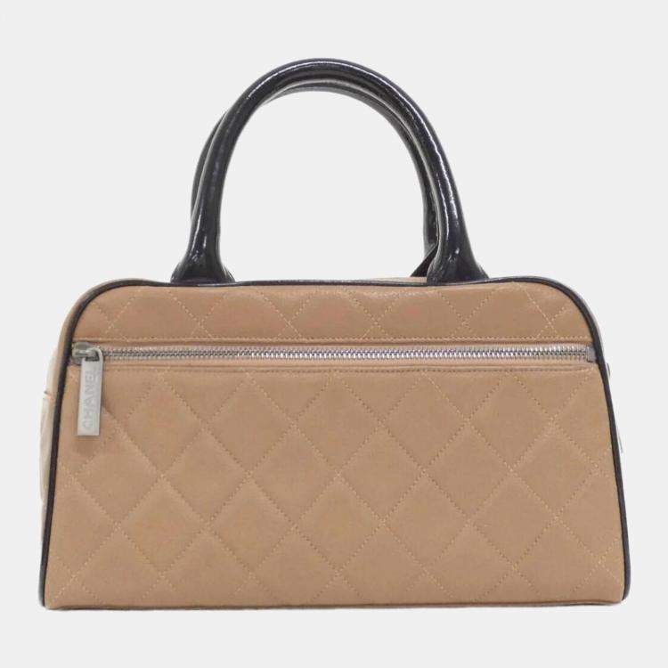 Pre Owned Chanel Beige Enamel Leather Boston Bag