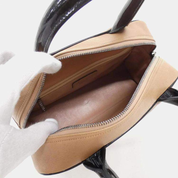 Pre Owned Chanel Beige Enamel Leather Boston Bag