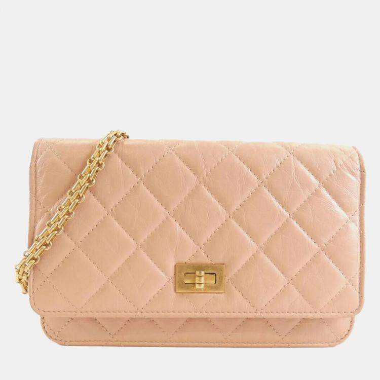 Pre Owned Chanel Pink Leather Chain Wallet