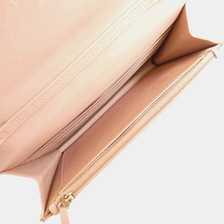 Pre Owned Chanel Pink Leather Chain Wallet