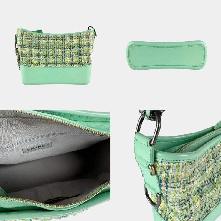 Pre Owned Chanel Green Tweed and Leather Gabrielle Hobo Bag