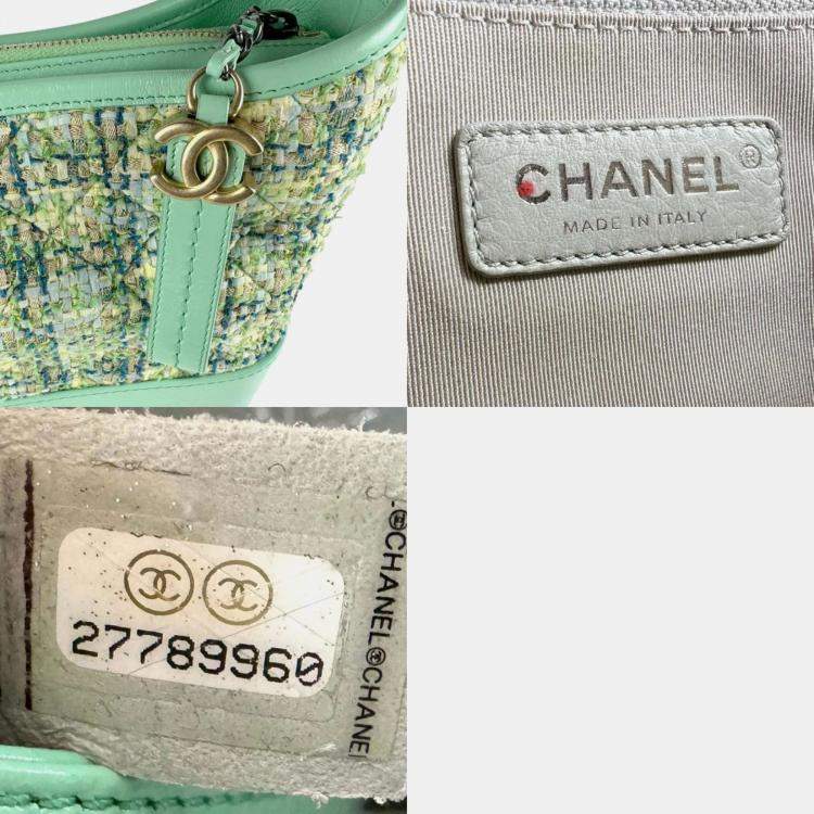 Pre Owned Chanel Green Tweed and Leather Gabrielle Hobo Bag