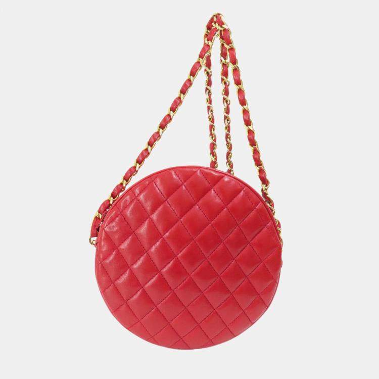 Pre Owned Chanel Red Lambskin Leather Coco Mark Shoulder Bag