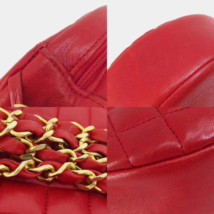 Pre Owned Chanel Red Lambskin Leather Coco Mark Shoulder Bag