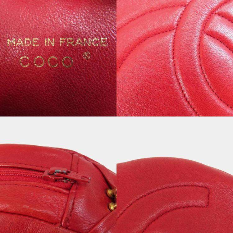 Pre Owned Chanel Red Lambskin Leather Coco Mark Shoulder Bag