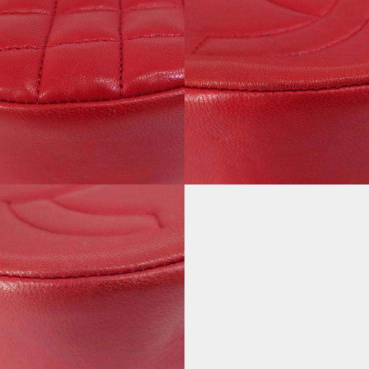 Pre Owned Chanel Red Lambskin Leather Coco Mark Shoulder Bag