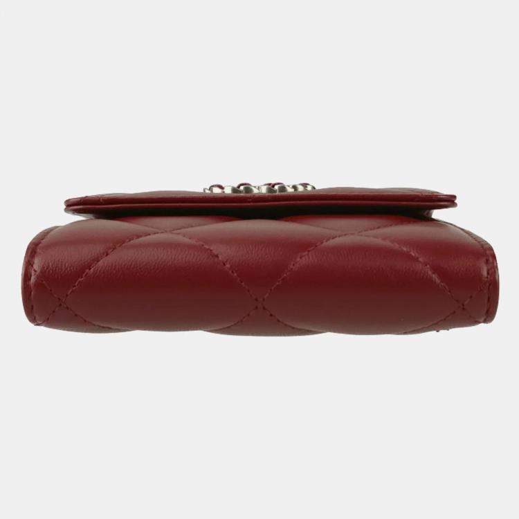 Pre Owned Chanel Bordeaux Matelasse Lambskin Tri-Fold 19 Wallet