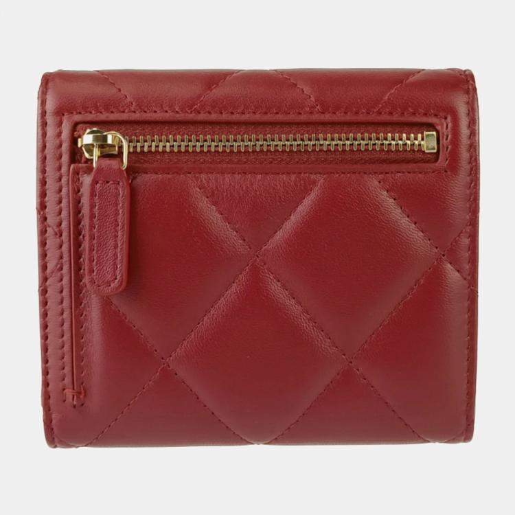 Pre Owned Chanel Bordeaux Matelasse Lambskin Tri-Fold 19 Wallet