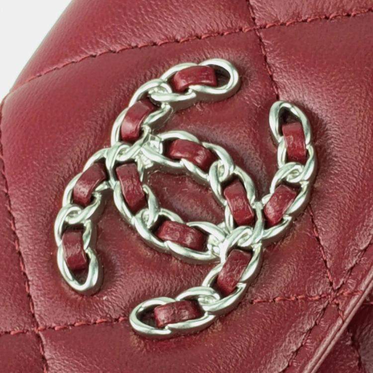 Pre Owned Chanel Bordeaux Matelasse Lambskin Tri-Fold 19 Wallet
