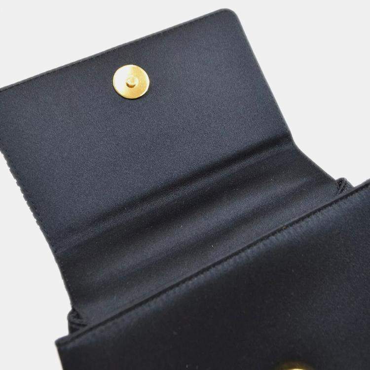 Pre Owned Chanel Cc Logos Beads Cross Body Shoulder Bag Black Satin