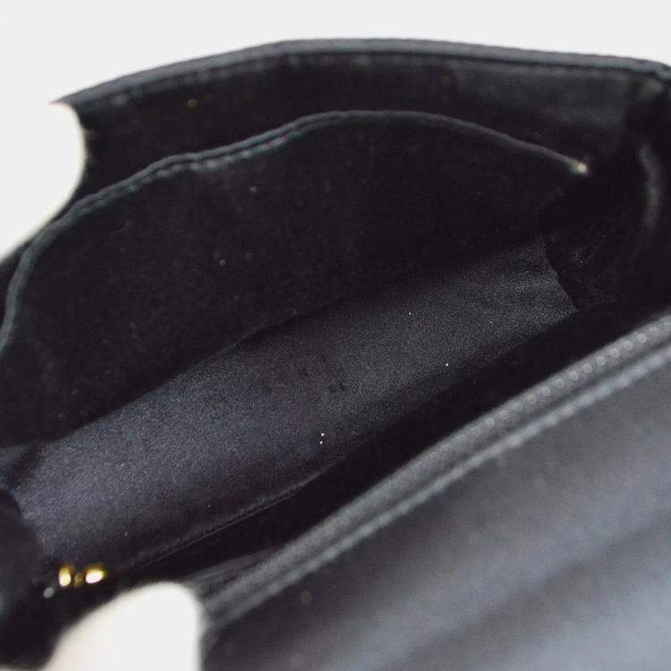 Pre Owned Chanel Cc Logos Beads Cross Body Shoulder Bag Black Satin