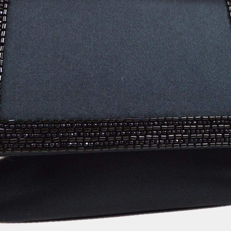 Pre Owned Chanel Cc Logos Beads Cross Body Shoulder Bag Black Satin