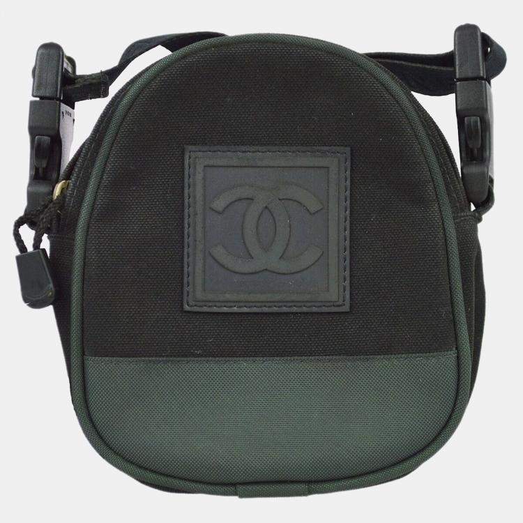 Pre Owned Chanel Black Green Nylon Sport Line Crossbody Bag