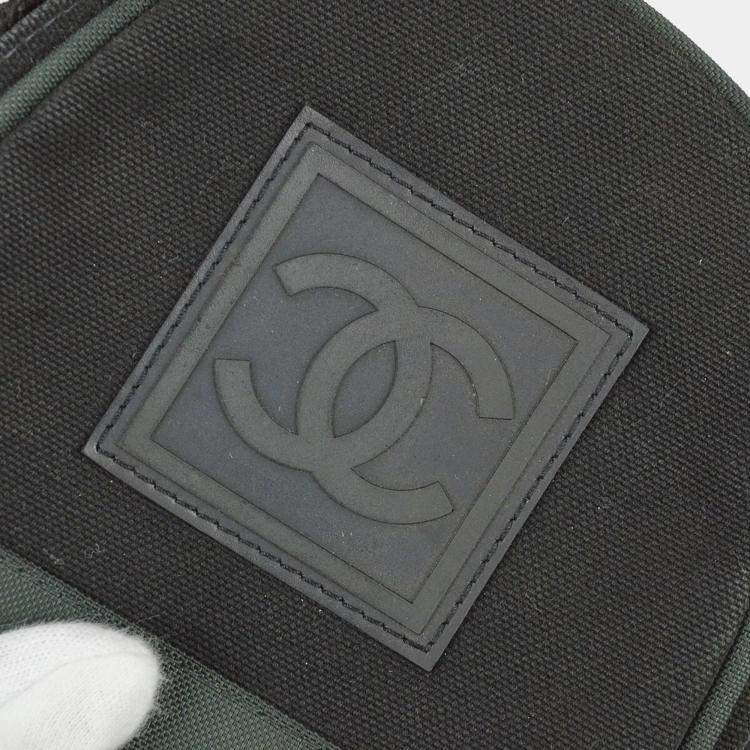 Pre Owned Chanel Black Green Nylon Sport Line Crossbody Bag