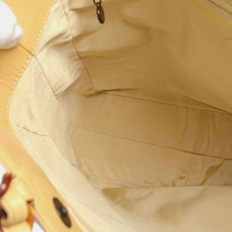 Pre Owned Chanel Beige Lambskin Plastic Chain Tote Bag