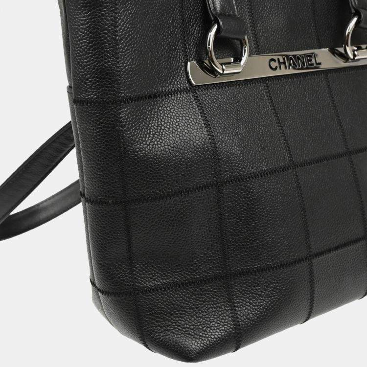 Pre Owned Chanel Black Leather Choco Bar Tote Bag