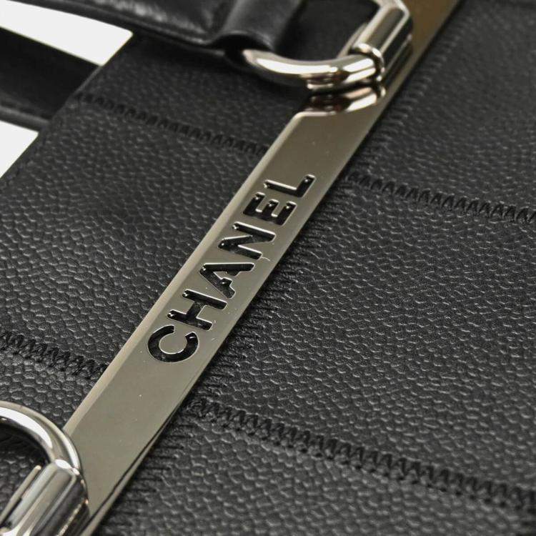 Pre Owned Chanel Black Leather Choco Bar Tote Bag