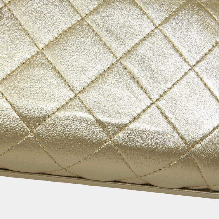 Pre Owned Chanel Gold Leather Quilted Acrylic Chain Shoulder Bag