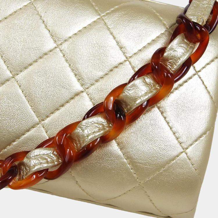 Pre Owned Chanel Gold Leather Quilted Acrylic Chain Shoulder Bag