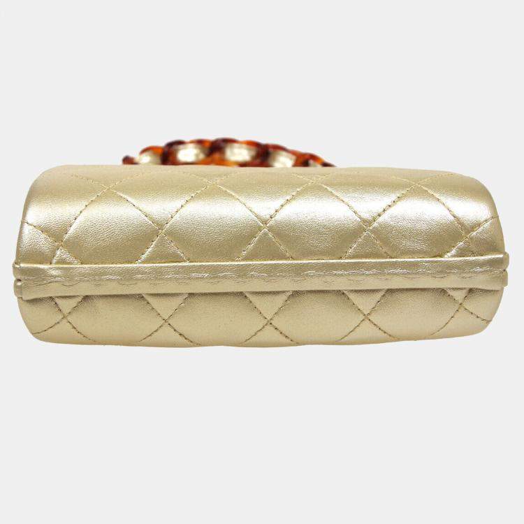 Pre Owned Chanel Gold Leather Quilted Acrylic Chain Shoulder Bag