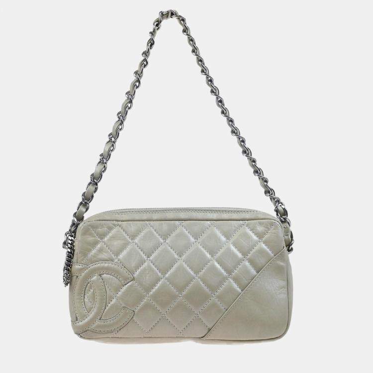 Pre Owned Chanel Light Gray Calfskin Cambon Ligne Handbag