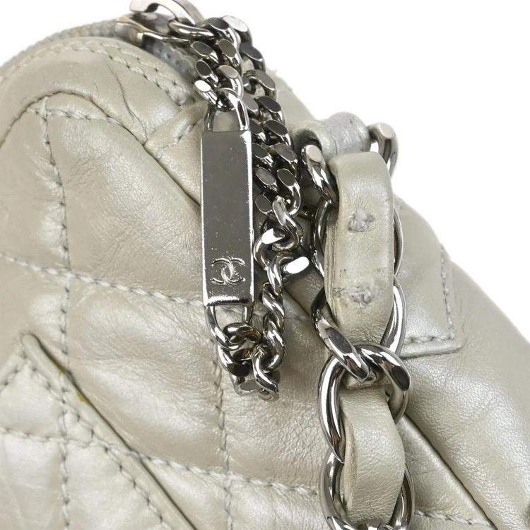Pre Owned Chanel Light Gray Calfskin Cambon Ligne Handbag