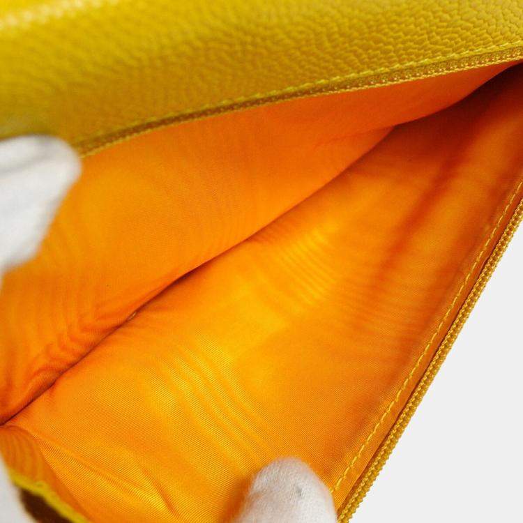 Pre Owned Chanel Yellow Calfskin Timeless Wallet On Chain 