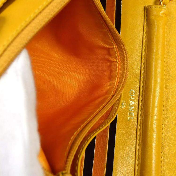 Pre Owned Chanel Yellow Calfskin Timeless Wallet On Chain 