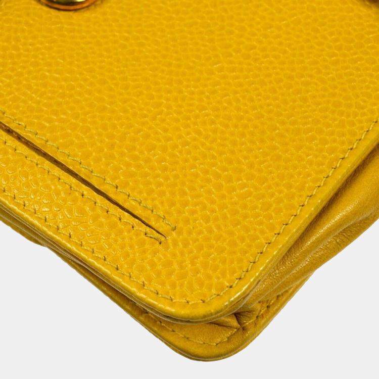 Pre Owned Chanel Yellow Calfskin Timeless Wallet On Chain 