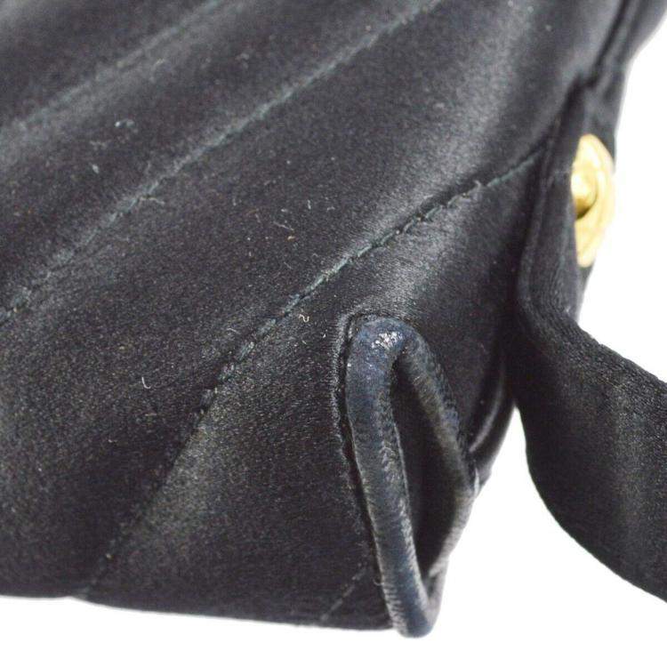 Pre Owned Chanel Black Satin Chevron Shoulder Bag 