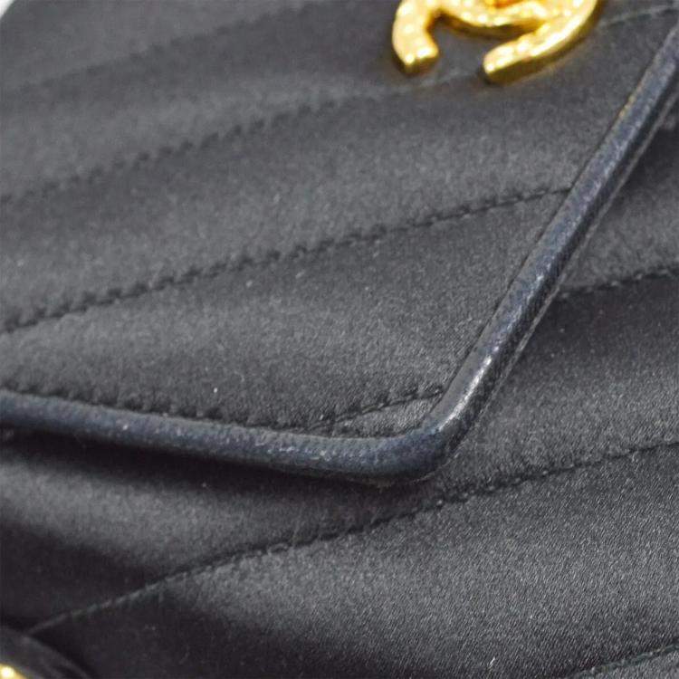Pre Owned Chanel Black Satin Chevron Shoulder Bag 