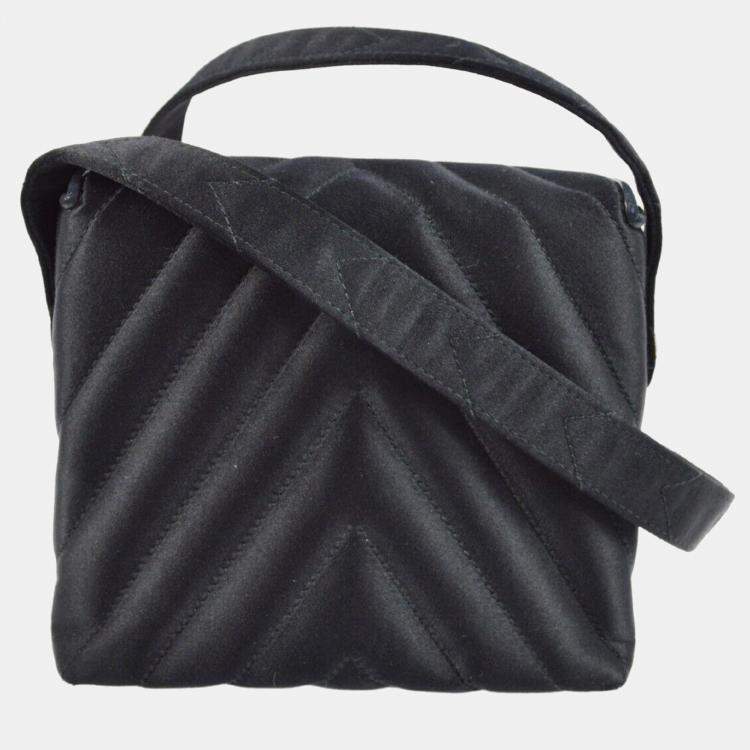 Pre Owned Chanel Black Satin Chevron Shoulder Bag 
