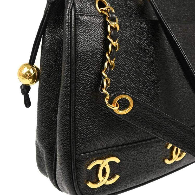 Pre Owned Chanel Black Calfskin Triple CC Shoulder Tote Bag