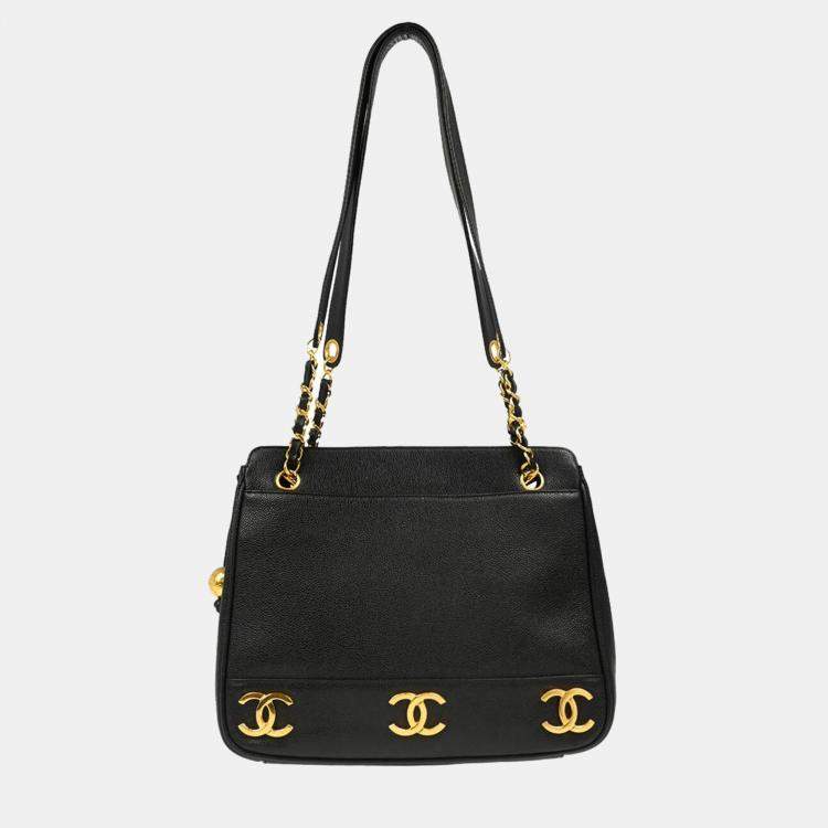 Pre Owned Chanel Black Calfskin Triple CC Shoulder Tote Bag