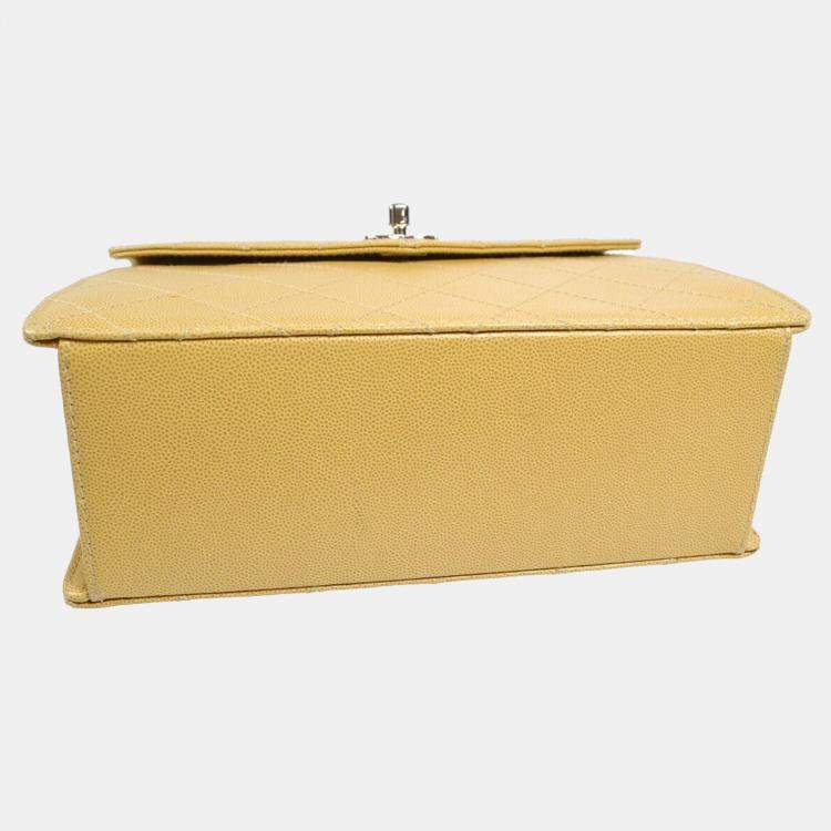 Pre Owned Chanel Beige Calfskin Turnlock Top Handle Bag