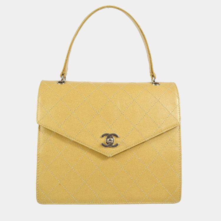 Pre Owned Chanel Beige Calfskin Turnlock Top Handle Bag