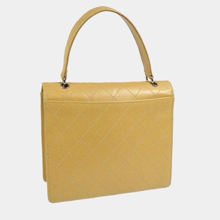 Pre Owned Chanel Beige Calfskin Turnlock Top Handle Bag