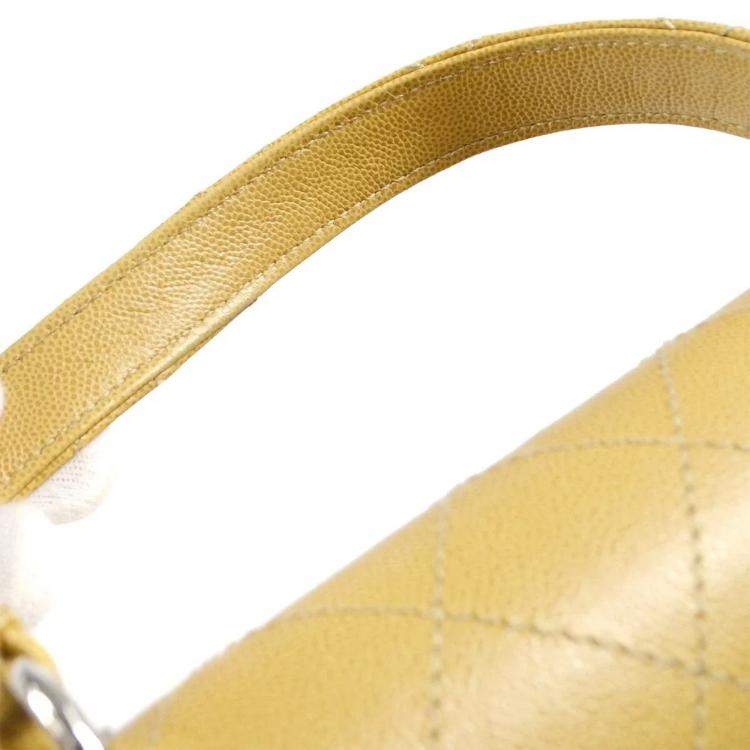 Pre Owned Chanel Beige Calfskin Turnlock Top Handle Bag