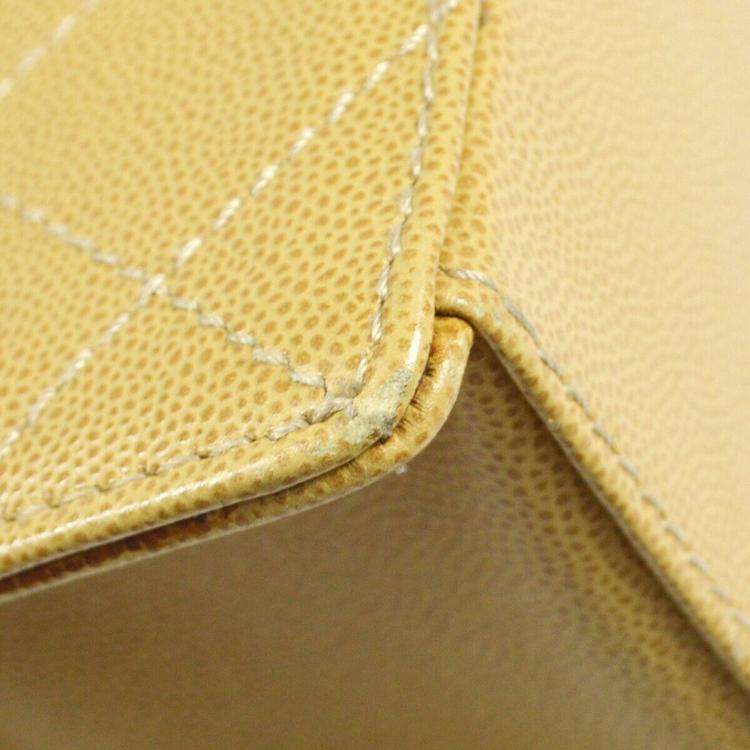 Pre Owned Chanel Beige Calfskin Turnlock Top Handle Bag