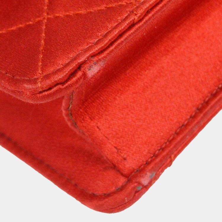 Pre Owned Chanel Red Satin Straight Flap Single Chain Bag