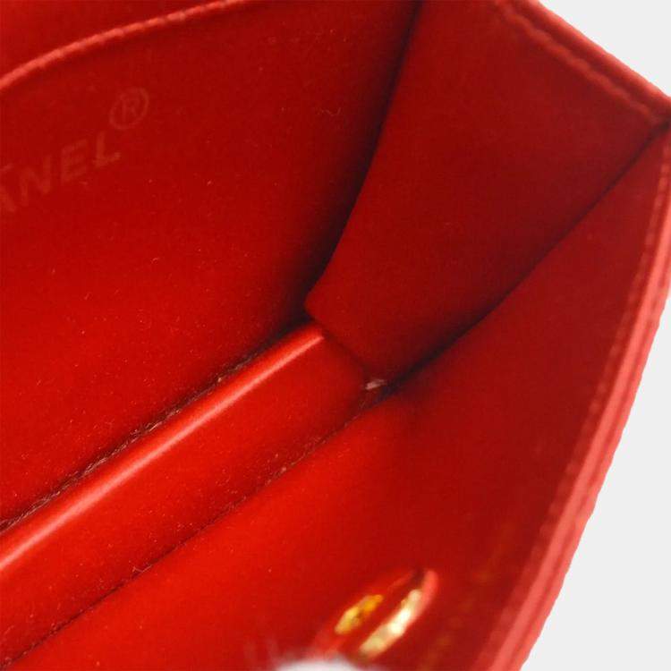 Pre Owned Chanel Red Satin Straight Flap Single Chain Bag