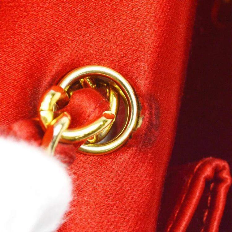 Pre Owned Chanel Red Satin Straight Flap Single Chain Bag