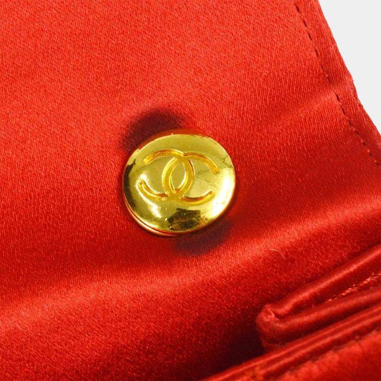 Pre Owned Chanel Red Satin Straight Flap Single Chain Bag