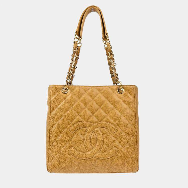 Pre Owned Chanel Beige Calfskin Petite Shopping Tote Handbag