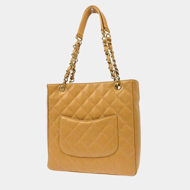 Pre Owned Chanel Beige Calfskin Petite Shopping Tote Handbag