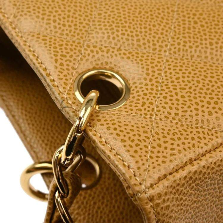 Pre Owned Chanel Beige Calfskin Petite Shopping Tote Handbag