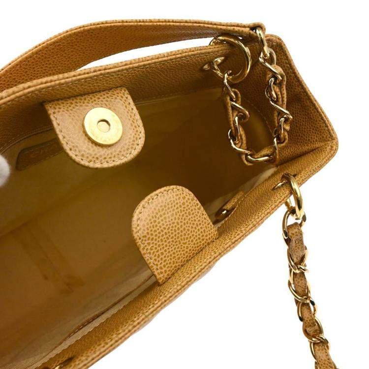 Pre Owned Chanel Beige Calfskin Petite Shopping Tote Handbag