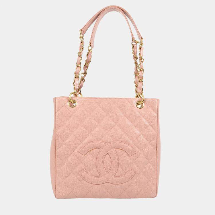 Pre Owned Chanel Pink Calfskin Petite Shopping Tote Handbag 